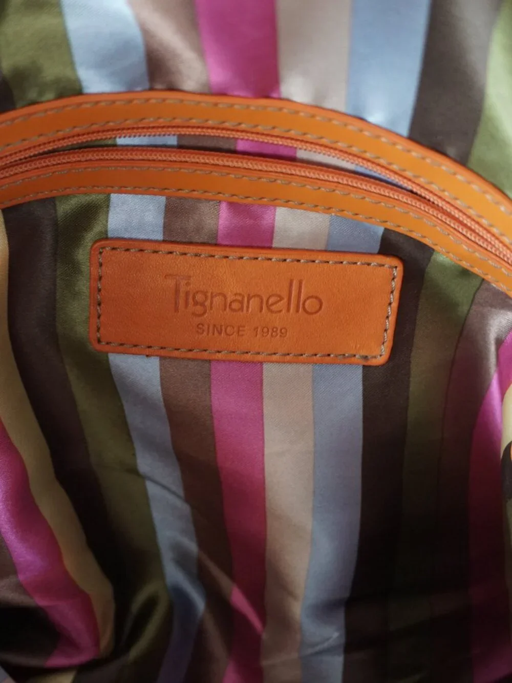 Tignanello Orange Genuine Leather Shoulder Bag